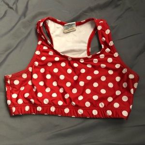 Red polka dot varsity sports bra